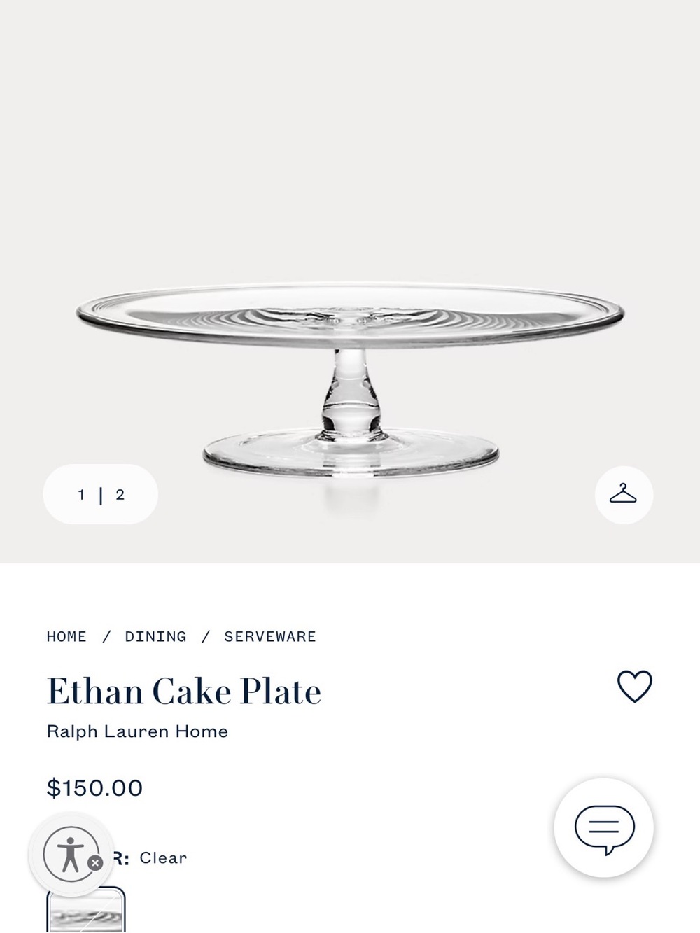 Ralph Lauren Home Clear Glass Pedestal Cake Stand